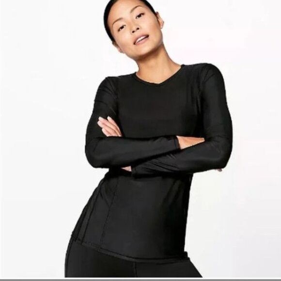 Lululemon Black Long Sleeve Workout Top Sheer Panel at Back 6 - Picture 1 of 3